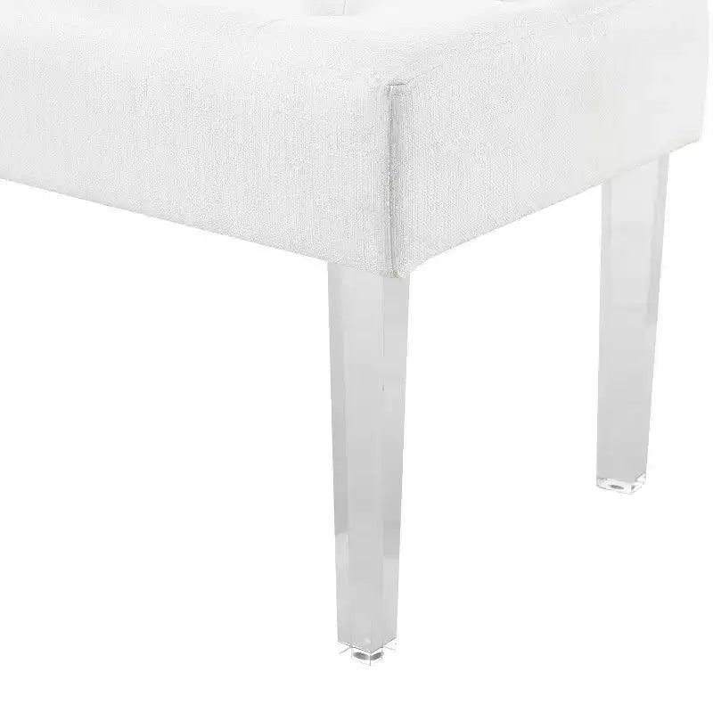 Banc rembourré en lin touffeté Ella Glam 89 cm avec pieds en acrylique argentés - Linon : Pouf moelleux, Siège de chambre à coucher