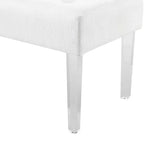 Banc rembourré en lin touffeté Ella Glam 89 cm avec pieds en acrylique argentés - Linon : Pouf moelleux, Siège de chambre à coucher