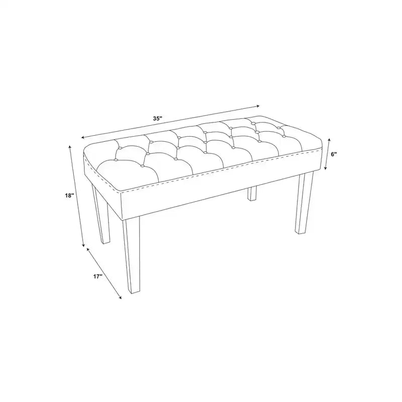 Banc rembourré en lin touffeté Ella Glam 89 cm avec pieds en acrylique argentés - Linon : Pouf moelleux, Siège de chambre à coucher