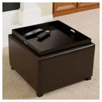 Wellington, pouf de rangement marron en cuir avec plateau - Christopher Knight Home : Repose-pieds, cadre en bois dur