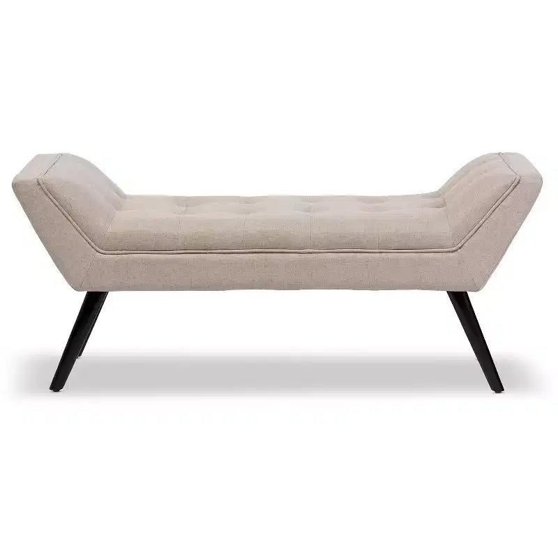 Banc Tamblin mi-siècle moderne rétro en tissu de lin capitonné - 127 cm - Beige - Baxton Studio : cadre en contreplaqué, revêtement en polyester