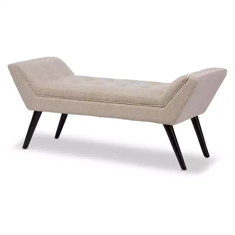 Banc Tamblin mi-siècle moderne rétro en tissu de lin capitonné - 127 cm - Beige - Baxton Studio : cadre en contreplaqué, revêtement en polyester
