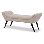 Banc Tamblin mi-siècle moderne rétro en tissu de lin capitonné - 127 cm - Beige - Baxton Studio : cadre en contreplaqué, revêtement en polyester