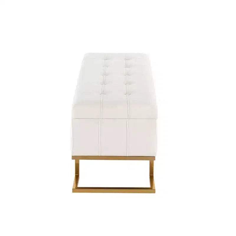 Banc de rangement LumiSource Midas Glam 104 cm Acier/Velours Doré/Blanc : Ottoman rembourré avec couvercle relevable, design capitonné