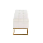 Banc de rangement LumiSource Midas Glam 104 cm Acier/Velours Doré/Blanc : Ottoman rembourré avec couvercle relevable, design capitonné