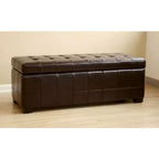 Banc de rangement ottoman en cuir pleine fleur avec capitons marron foncé - Baxton Studio