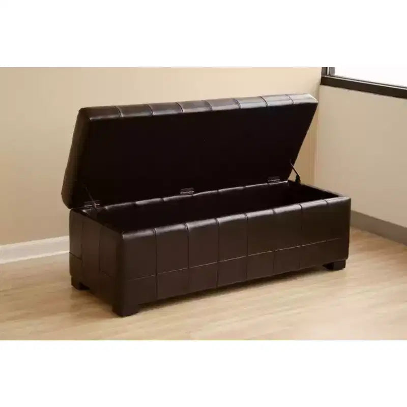 Banc de rangement ottoman en cuir pleine fleur avec capitons marron foncé - Baxton Studio