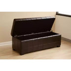 Banc de rangement ottoman en cuir pleine fleur avec capitons marron foncé - Baxton Studio