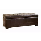 Banc de rangement ottoman en cuir pleine fleur avec capitons marron foncé - Baxton Studio
