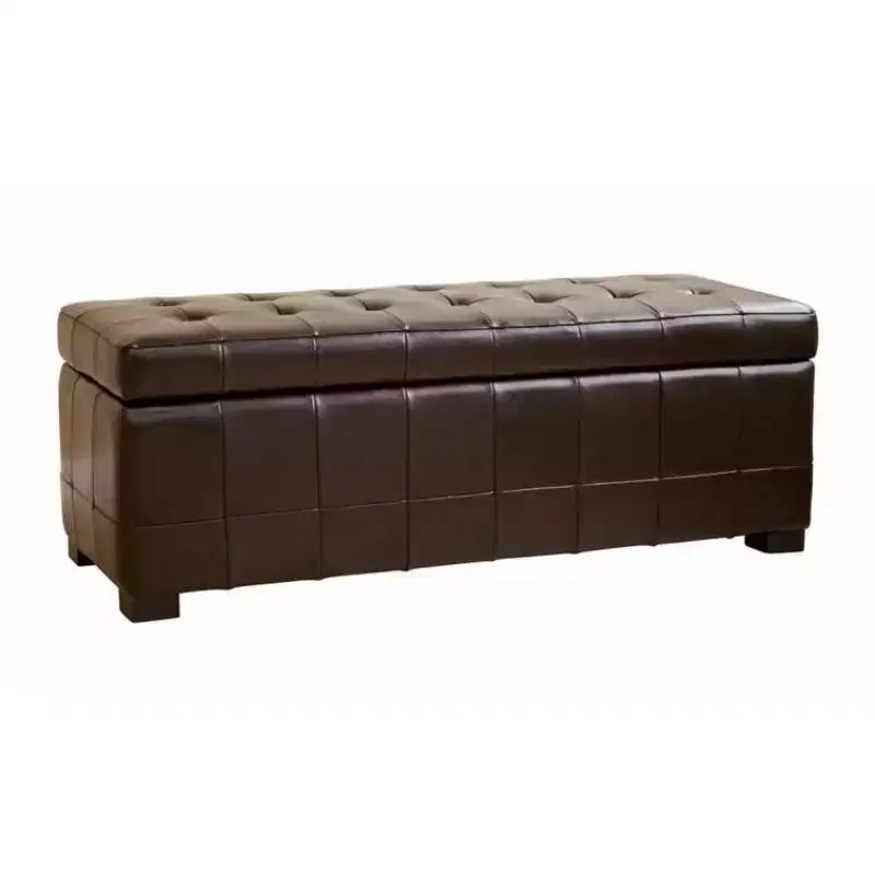Banc de rangement ottoman en cuir pleine fleur avec capitons marron foncé - Baxton Studio