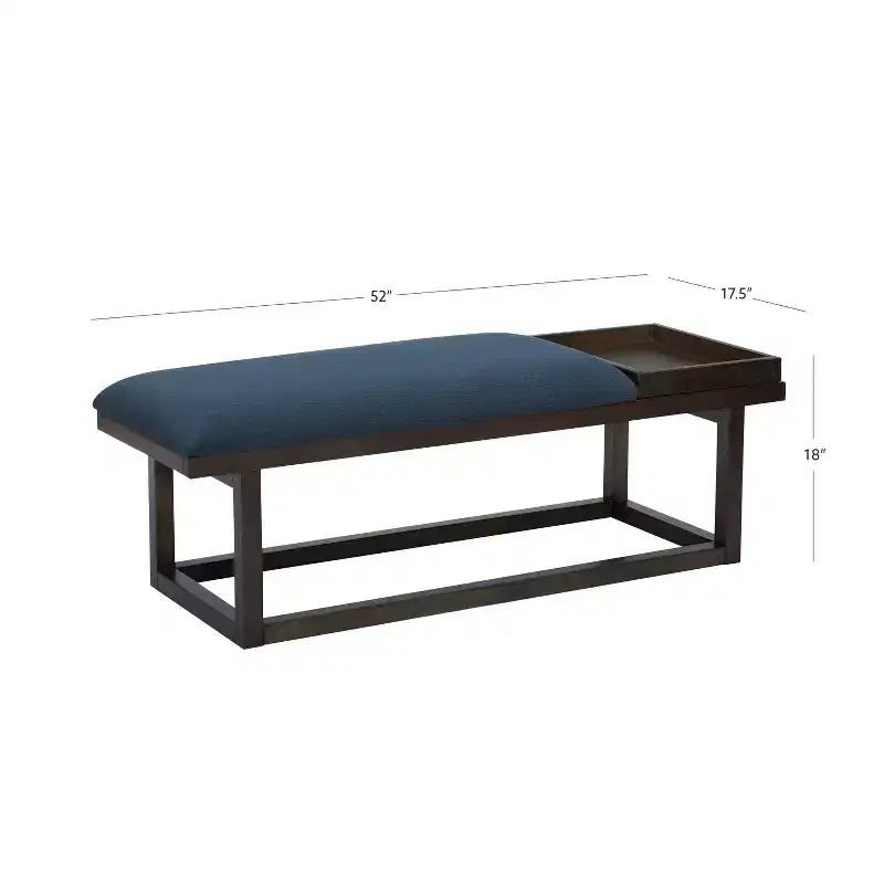 Banc de rangement rembourré moderne Lemire avec plateau : bleu marine, cadre en bois, remplissage en mousse, capacité de 136 kg, largeur de 132 cm