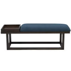 Banc de rangement rembourré moderne Lemire avec plateau : bleu marine, cadre en bois, remplissage en mousse, capacité de 136 kg, largeur de 132 cm