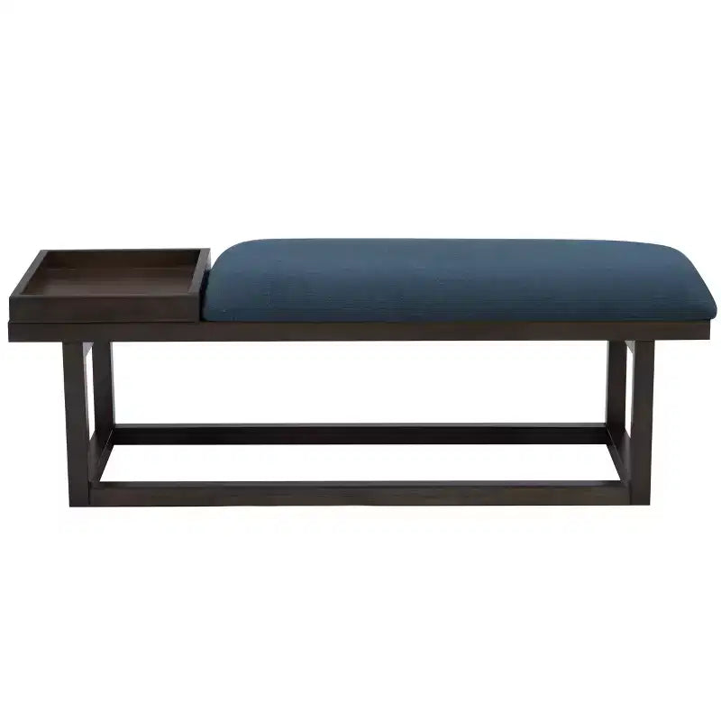 Banc de rangement rembourré moderne Lemire avec plateau : bleu marine, cadre en bois, remplissage en mousse, capacité de 136 kg, largeur de 132 cm