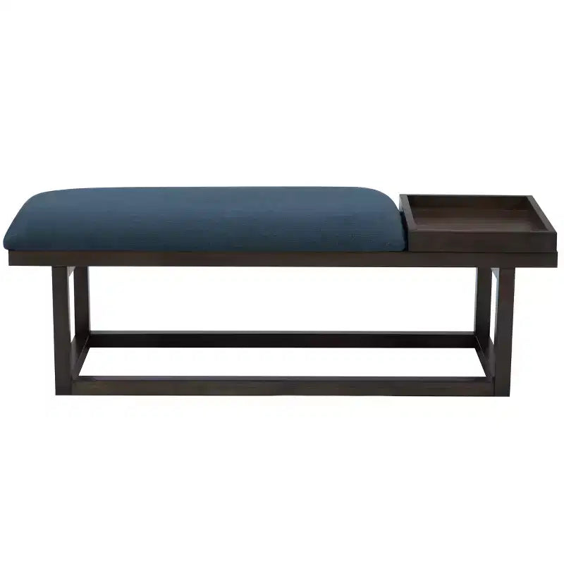 Banc de rangement rembourré moderne Lemire avec plateau : bleu marine, cadre en bois, remplissage en mousse, capacité de 136 kg, largeur de 132 cm