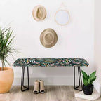 Evamatise Springtime Floral On Dark Bench Black - Deny Designs: Vegan Faux-Leather, Steel Legs