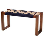 bali & pari Banc d'appoint Jerilyn bicolore en jonc de mer et bois d'acacia bleu marine/marron/marron naturel : style bohème, aucun assemblage requis