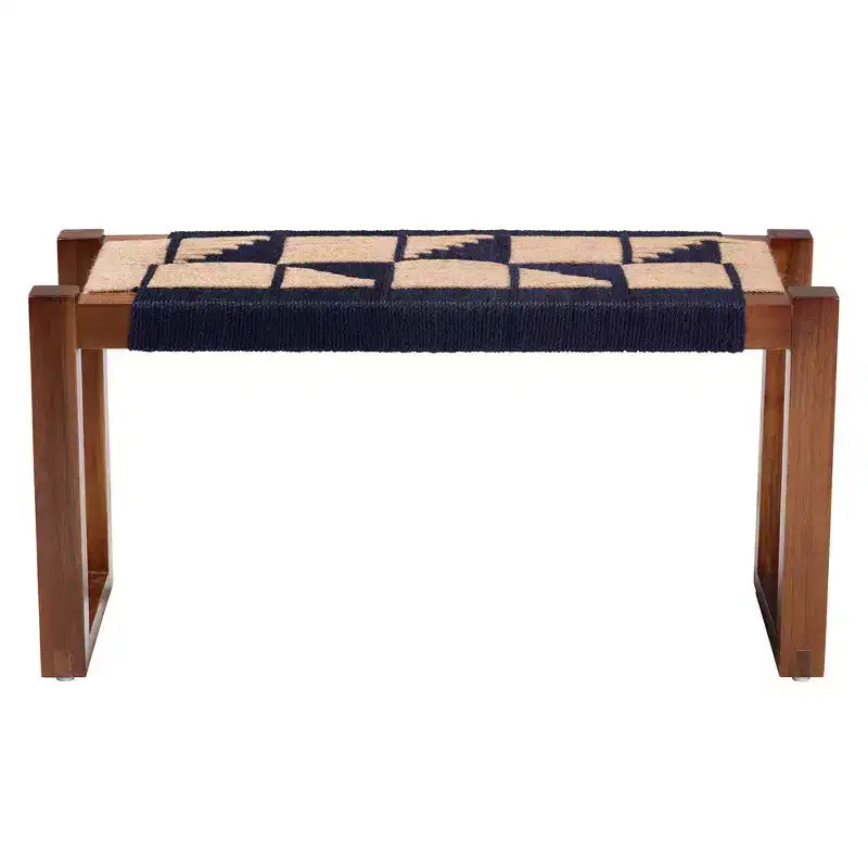 bali & pari Banc d'appoint Jerilyn bicolore en jonc de mer et bois d'acacia bleu marine/marron/marron naturel : style bohème, aucun assemblage requis