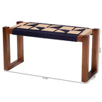 bali & pari Banc d'appoint Jerilyn bicolore en jonc de mer et bois d'acacia bleu marine/marron/marron naturel : style bohème, aucun assemblage requis