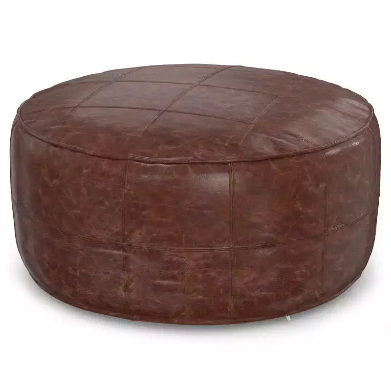 Pouf de table basse ronde Darian 34 po marron vieilli - WyndenHall : Cuir de buffle véritable, aucun assemblage requis