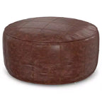 Pouf de table basse ronde Darian 34 po marron vieilli - WyndenHall : Cuir de buffle véritable, aucun assemblage requis