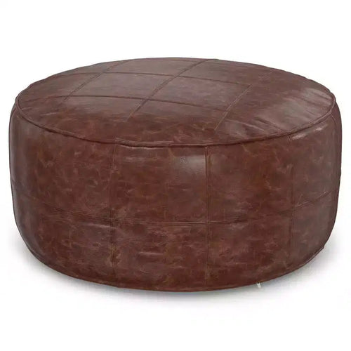 Pouf de table basse ronde Darian 34 po marron vieilli - WyndenHall : Cuir de buffle véritable, aucun assemblage requis