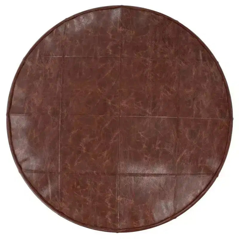 Pouf de table basse ronde Darian 34 po marron vieilli - WyndenHall : Cuir de buffle véritable, aucun assemblage requis