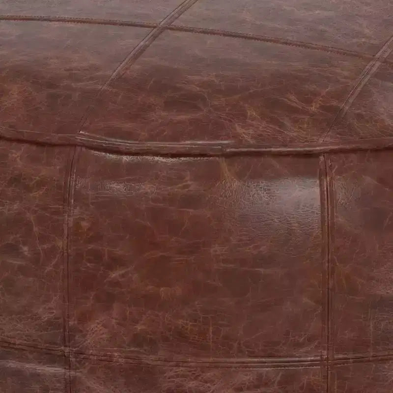 Pouf de table basse ronde Darian 34 po marron vieilli - WyndenHall : Cuir de buffle véritable, aucun assemblage requis