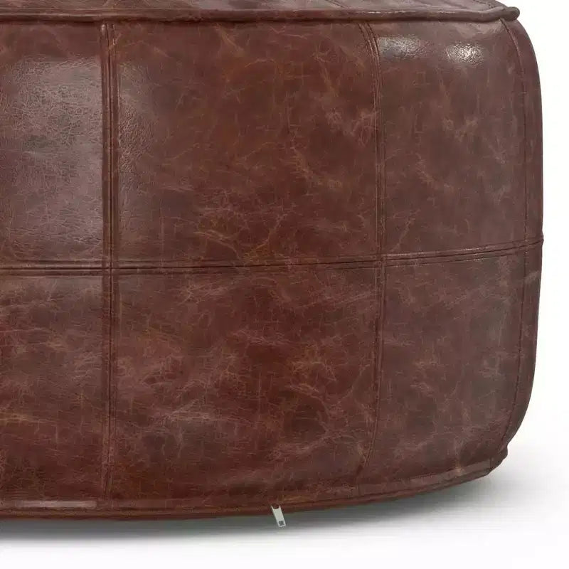 Pouf de table basse ronde Darian 34 po marron vieilli - WyndenHall : Cuir de buffle véritable, aucun assemblage requis