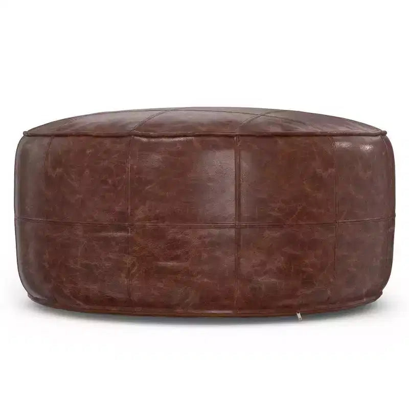 Pouf de table basse ronde Darian 34 po marron vieilli - WyndenHall : Cuir de buffle véritable, aucun assemblage requis