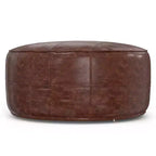 Pouf de table basse ronde Darian 34 po marron vieilli - WyndenHall : Cuir de buffle véritable, aucun assemblage requis