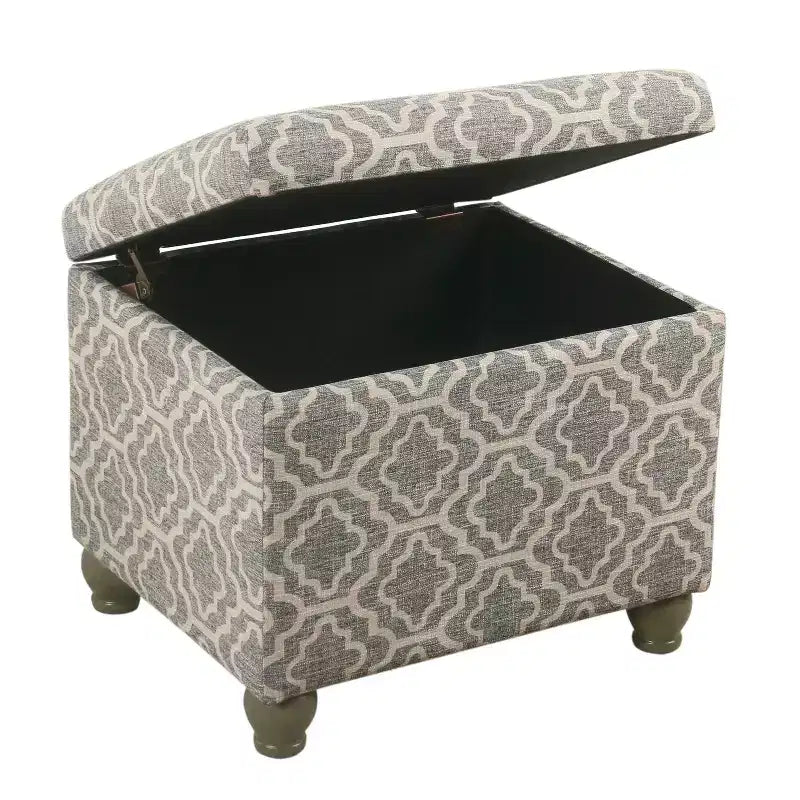 HomePop Pouf de rangement moyen Gris cendré géométrique : Repose-pieds rembourré avec pieds en bois d'hévéa