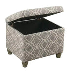 HomePop Pouf de rangement moyen Gris cendré géométrique : Repose-pieds rembourré avec pieds en bois d'hévéa