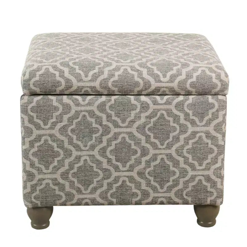HomePop Pouf de rangement moyen Gris cendré géométrique : Repose-pieds rembourré avec pieds en bois d'hévéa