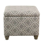 HomePop Pouf de rangement moyen Gris cendré géométrique : Repose-pieds rembourré avec pieds en bois d'hévéa