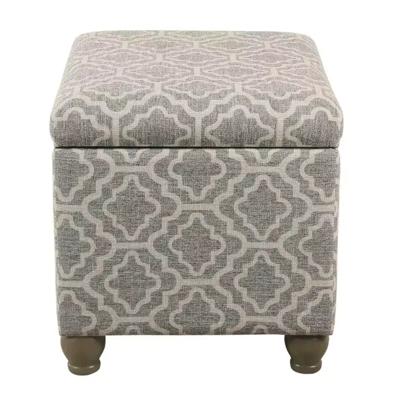 HomePop Pouf de rangement moyen Gris cendré géométrique : Repose-pieds rembourré avec pieds en bois d'hévéa