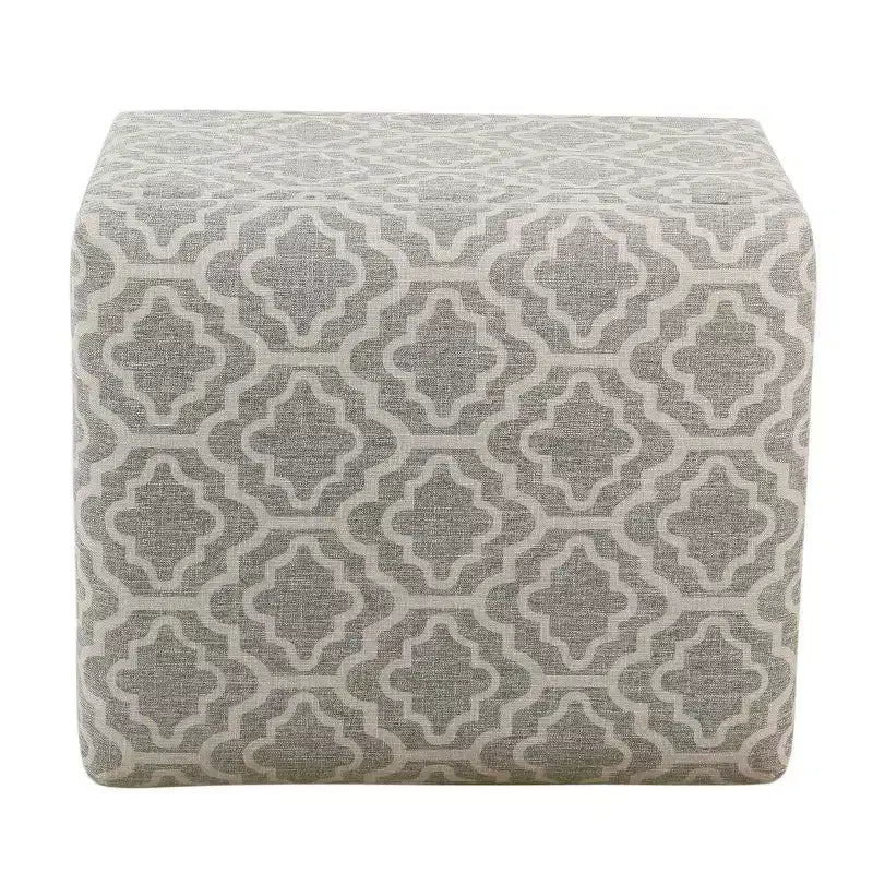 HomePop Pouf de rangement moyen Gris cendré géométrique : Repose-pieds rembourré avec pieds en bois d'hévéa