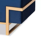 Parker Banc de rangement ottoman en velours et métal bleu/doré – Baxton Studio : Banc rectangulaire avec motif nœud