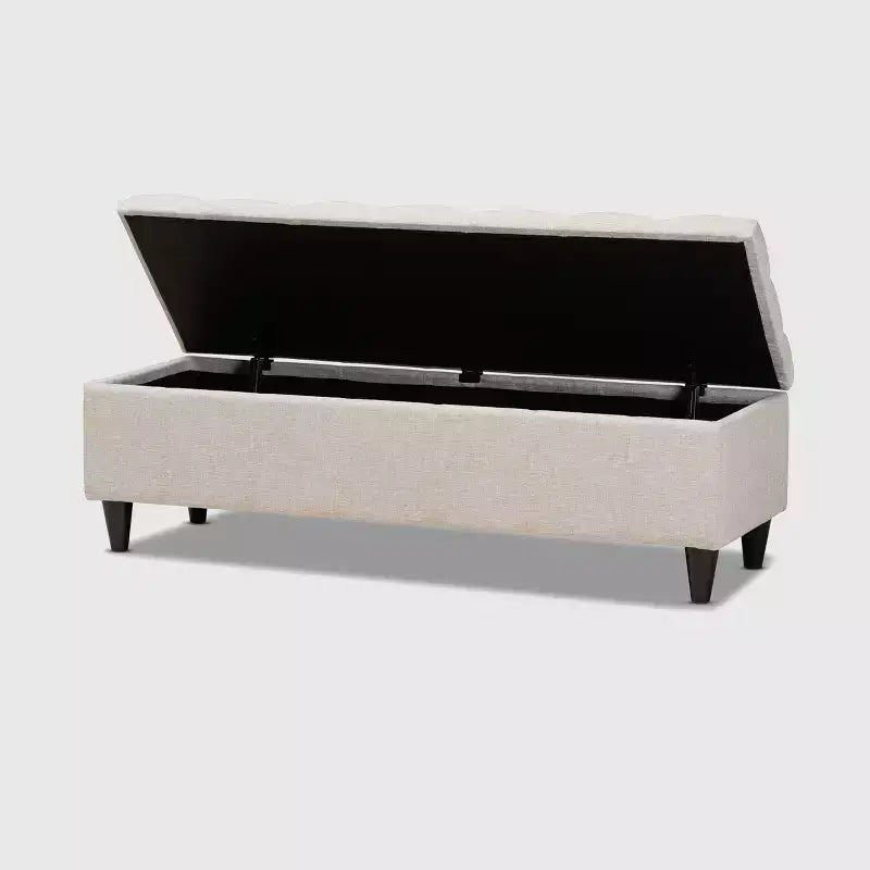 Banc de rangement en bois fini rembourré en tissu Brette, ottoman crème - Baxton Studio : Milieu du siècle moderne, capitonné, couvercle relevable.
