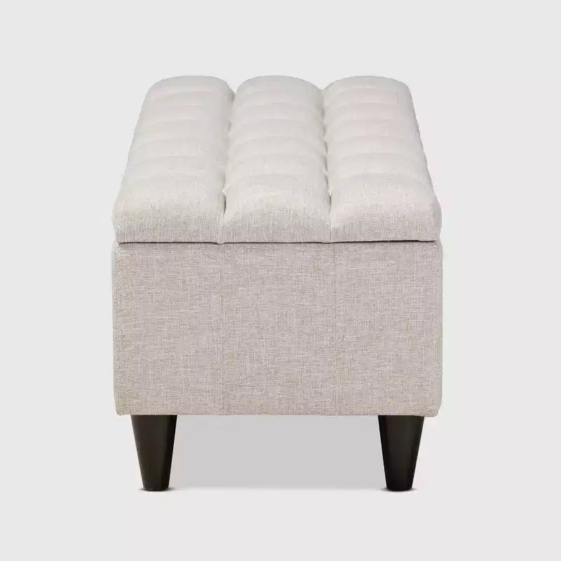 Banc de rangement en bois fini rembourré en tissu Brette, ottoman crème - Baxton Studio : Milieu du siècle moderne, capitonné, couvercle relevable.