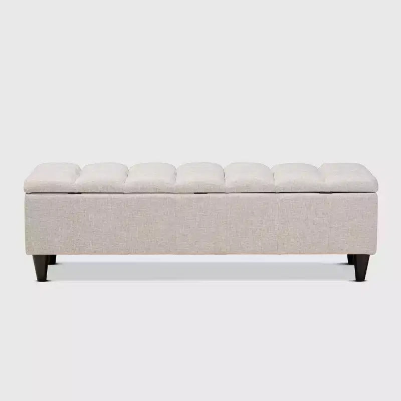 Banc de rangement en bois fini rembourré en tissu Brette, ottoman crème - Baxton Studio : Milieu du siècle moderne, capitonné, couvercle relevable.