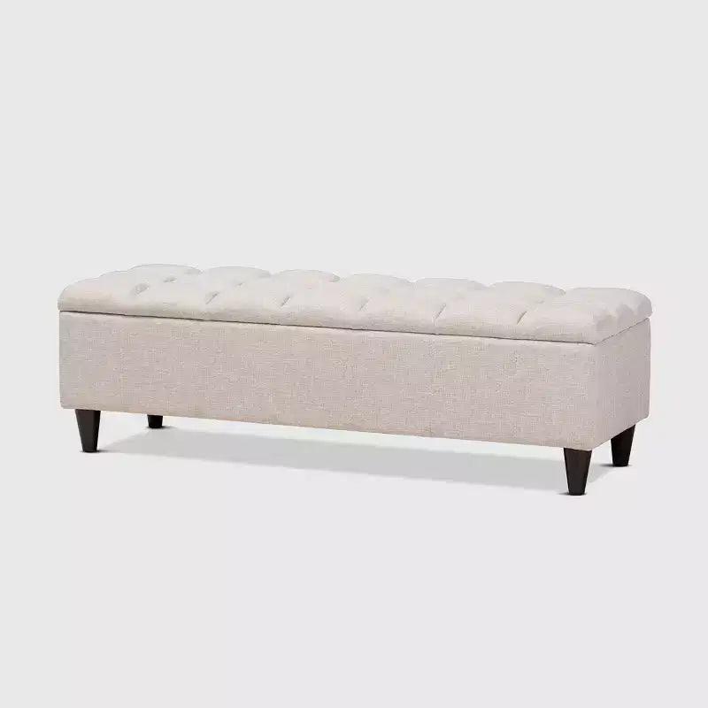 Banc de rangement en bois fini rembourré en tissu Brette, ottoman crème - Baxton Studio : Milieu du siècle moderne, capitonné, couvercle relevable.