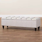 Banc de rangement en bois fini rembourré en tissu Brette, ottoman crème - Baxton Studio : Milieu du siècle moderne, capitonné, couvercle relevable.