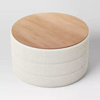 Pouf Ottoman Cocktail de Rangement Rembourré avec Plateau Bouclé Crème/Blanc - Threshold™