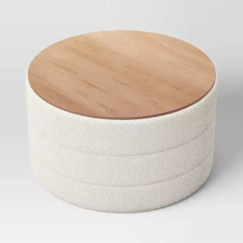 Pouf Ottoman Cocktail de Rangement Rembourré avec Plateau Bouclé Crème/Blanc - Threshold™