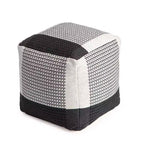 Pouf Carrapateira Noir/Ivoire - Anji Mountain : Ottoman moderne abstrait tapissé fait main, Coton texturé, 53 cm Carré