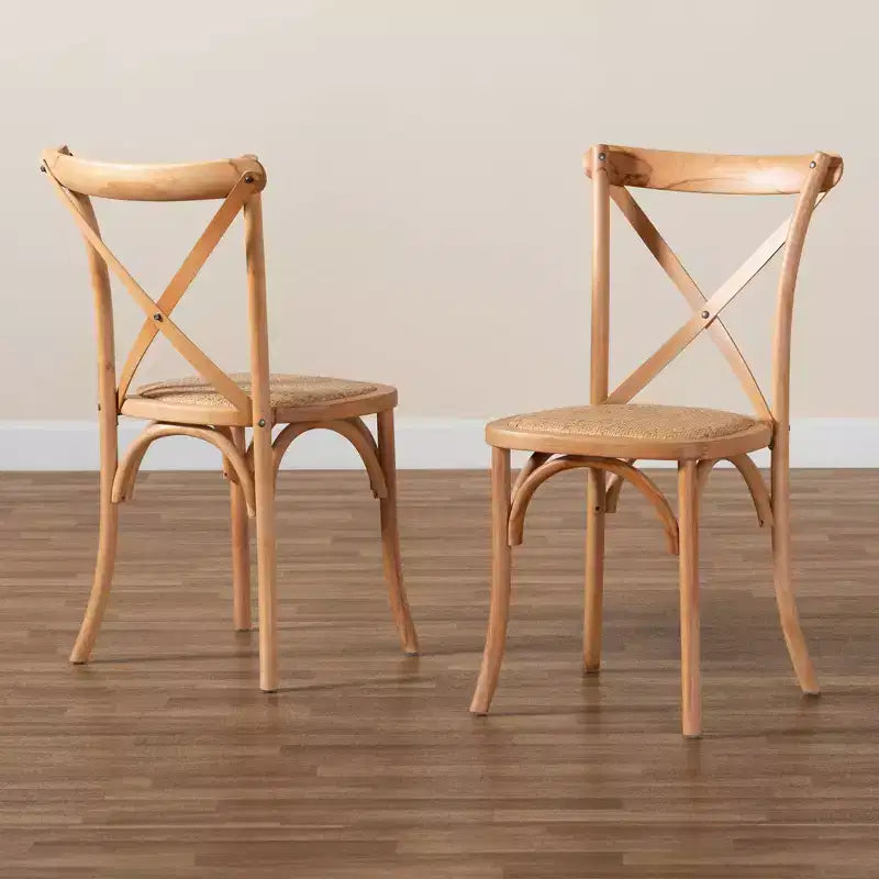 Lot de 2 chaises de salle à manger Tartan en rotin tressé et bois marron - Baxton Studio : Structure en hêtre, aucun assemblage requis