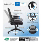 Chaise de bureau Boss en maille noire avec accoudoirs rabattables : conception ergonomique, base en nylon, rembourrage en mousse, capacité de 125 kg