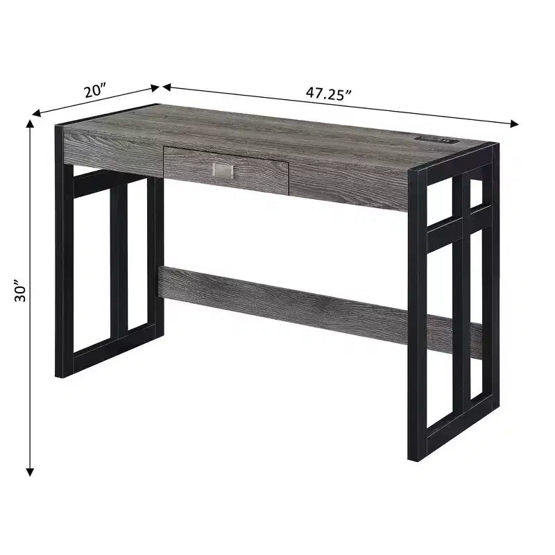 Bureau Monterey 47" avec station de charge gris/noir patiné - Breighton Home : poste de travail avec étagère de rangement