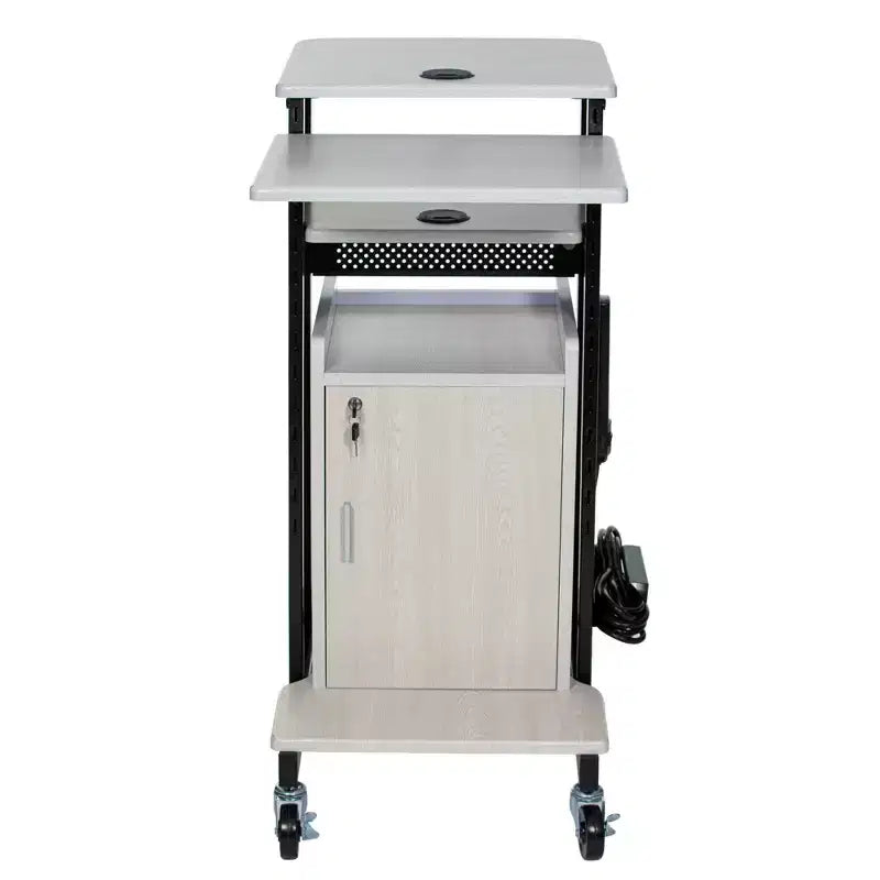Chariot de présentation Premium Plus avec armoire et étagères réglables - Hampden Furnishings : Support mobile pour équipement audiovisuel