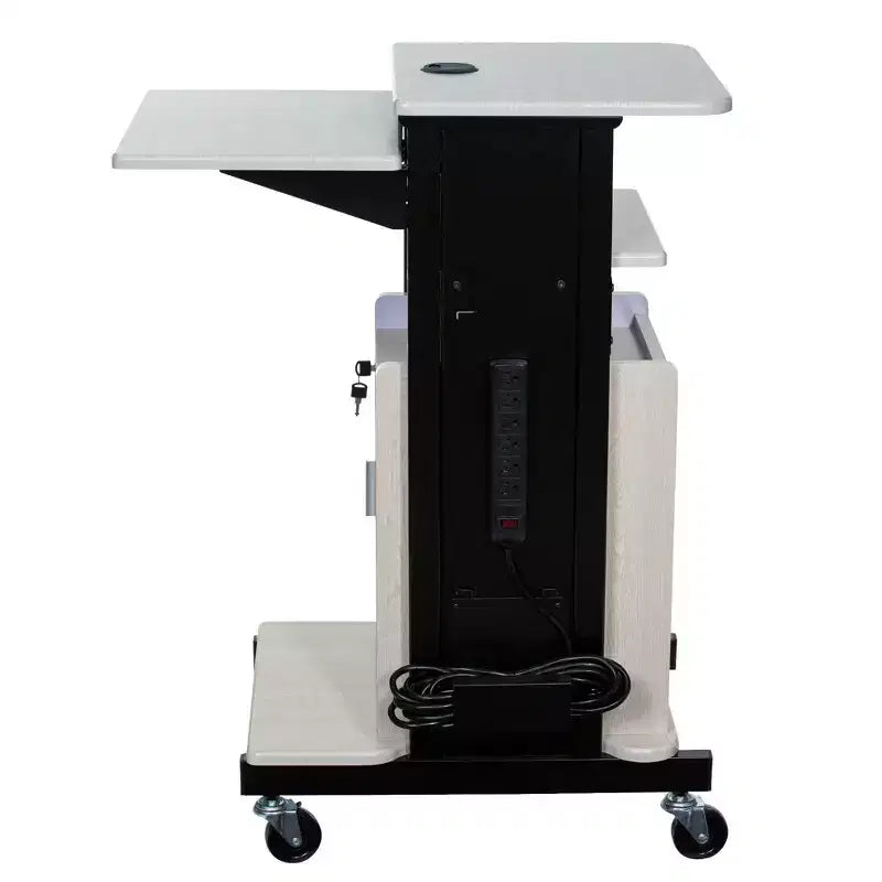 Chariot de présentation Premium Plus avec armoire et étagères réglables - Hampden Furnishings : Support mobile pour équipement audiovisuel